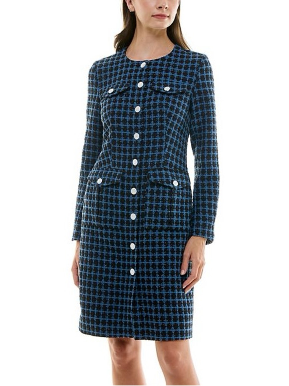 Nanette Lepore Navy Black Metallic Tweed Coat Dress NWT Size 10